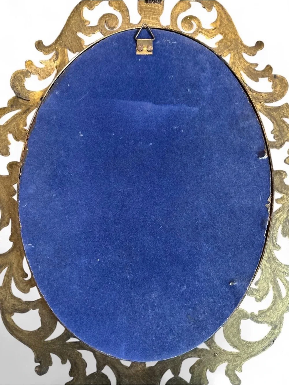 Vintage Italian Ornate Bronze-Tone Oval Wall Frame with Winter Landscape